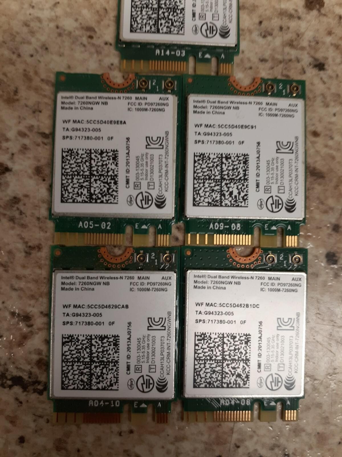 LOT OF 5 717380-001 Intel Dual Band Wireless 7260NGW 802.11 a/b/g/n NGFF NMA 0F