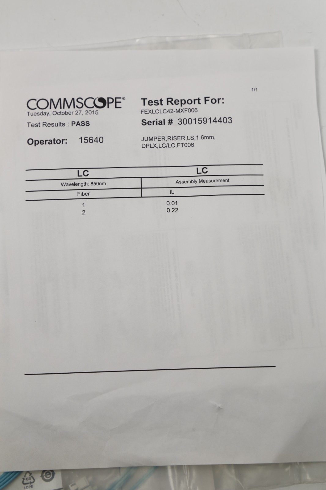 LOT of 2 CommScope FEXLCLC42-MXF006 Duplex LC/LC OM4 Fiber Jumper Cable FT006