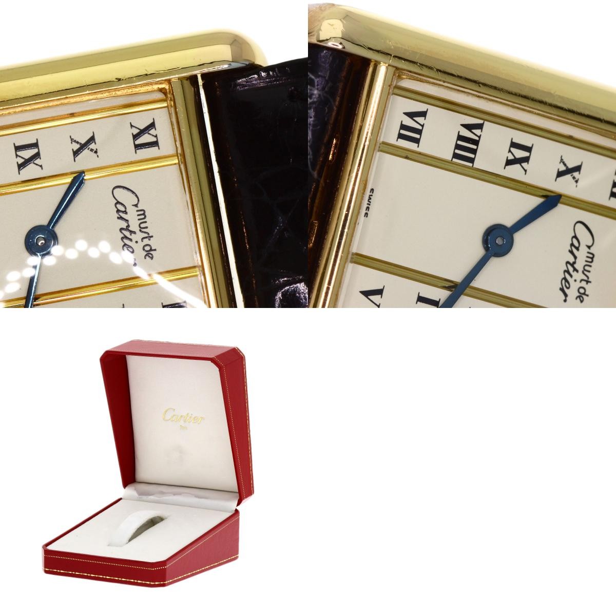Cartier Must Tank Watch Silver Leather Women’s Quartz Square Dial Box Accessary