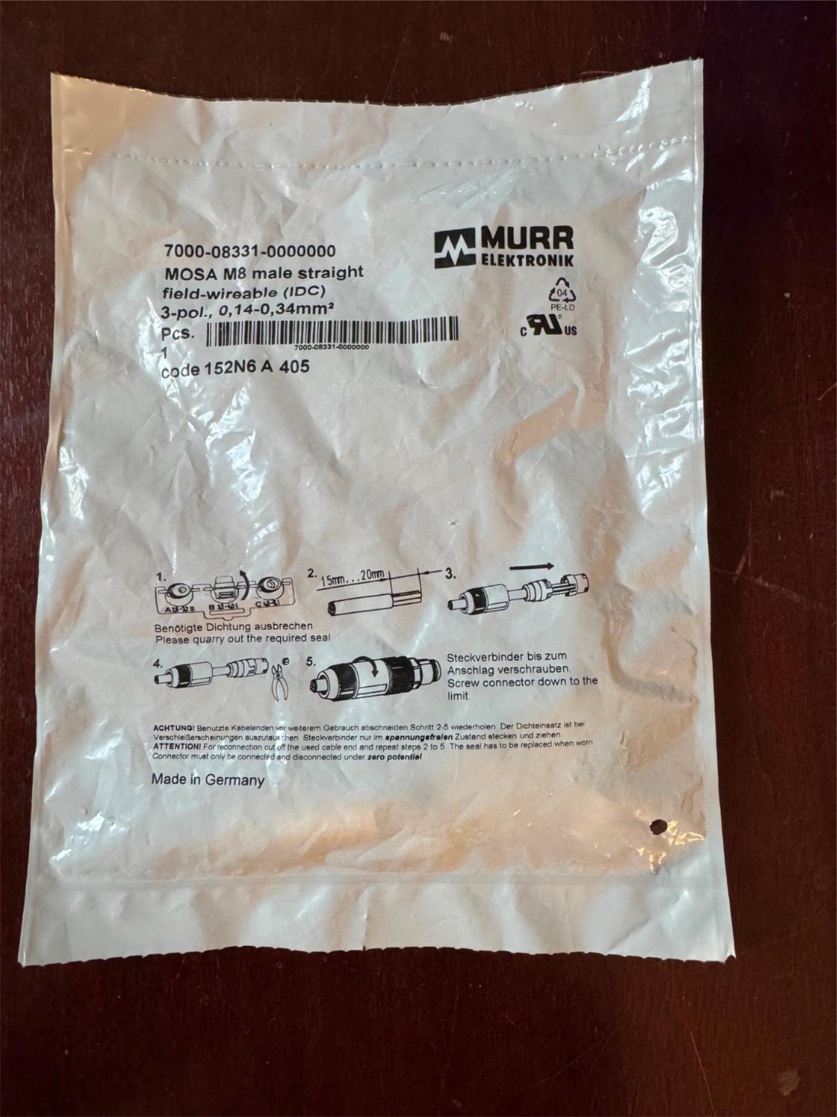 Murr Elektronik 7000-08331-0000000 Field Wireable Connector, M8 Barrel, 3 Pin