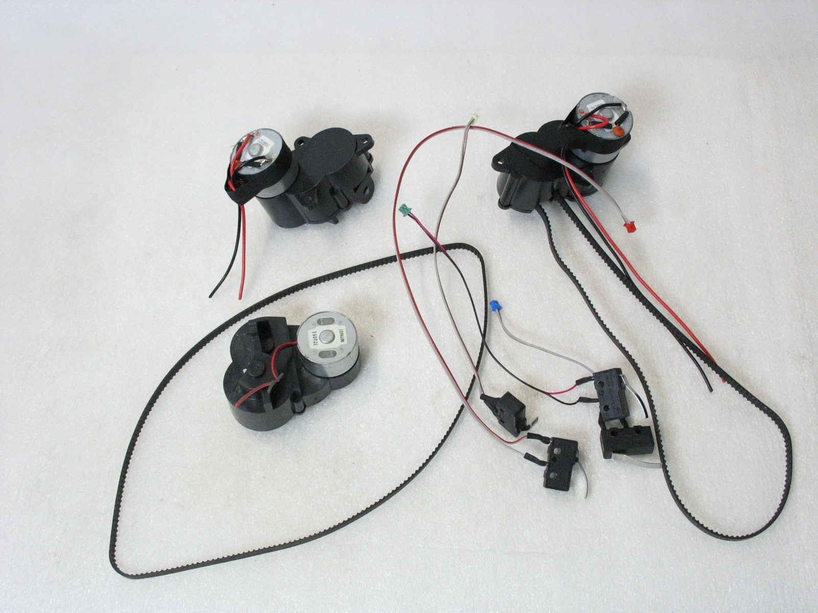 Lot of electronics. 12 Volt Motors, Micro Switches and 2 Timing Belts