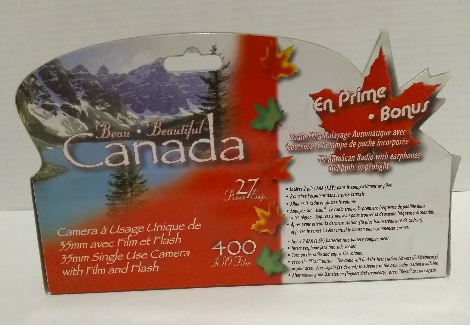 SupremaBeautiful Canada Single Use Camera W/Flash &FM AutoScan Radio W/earphones