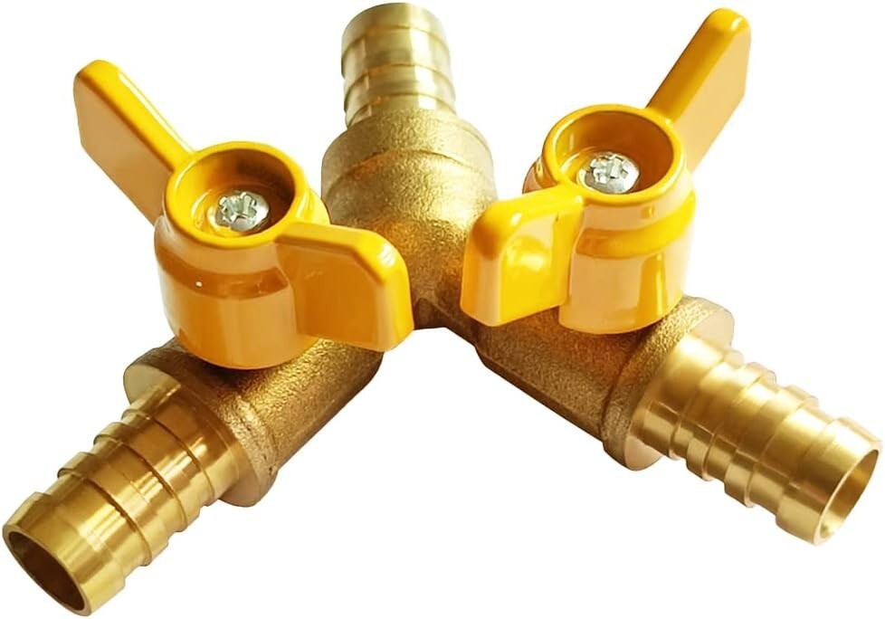 Brass 1/4 Inch 3-way Y-shaped Shut-off Ball Valve with 2-switch 1/4″ Hose Bar…