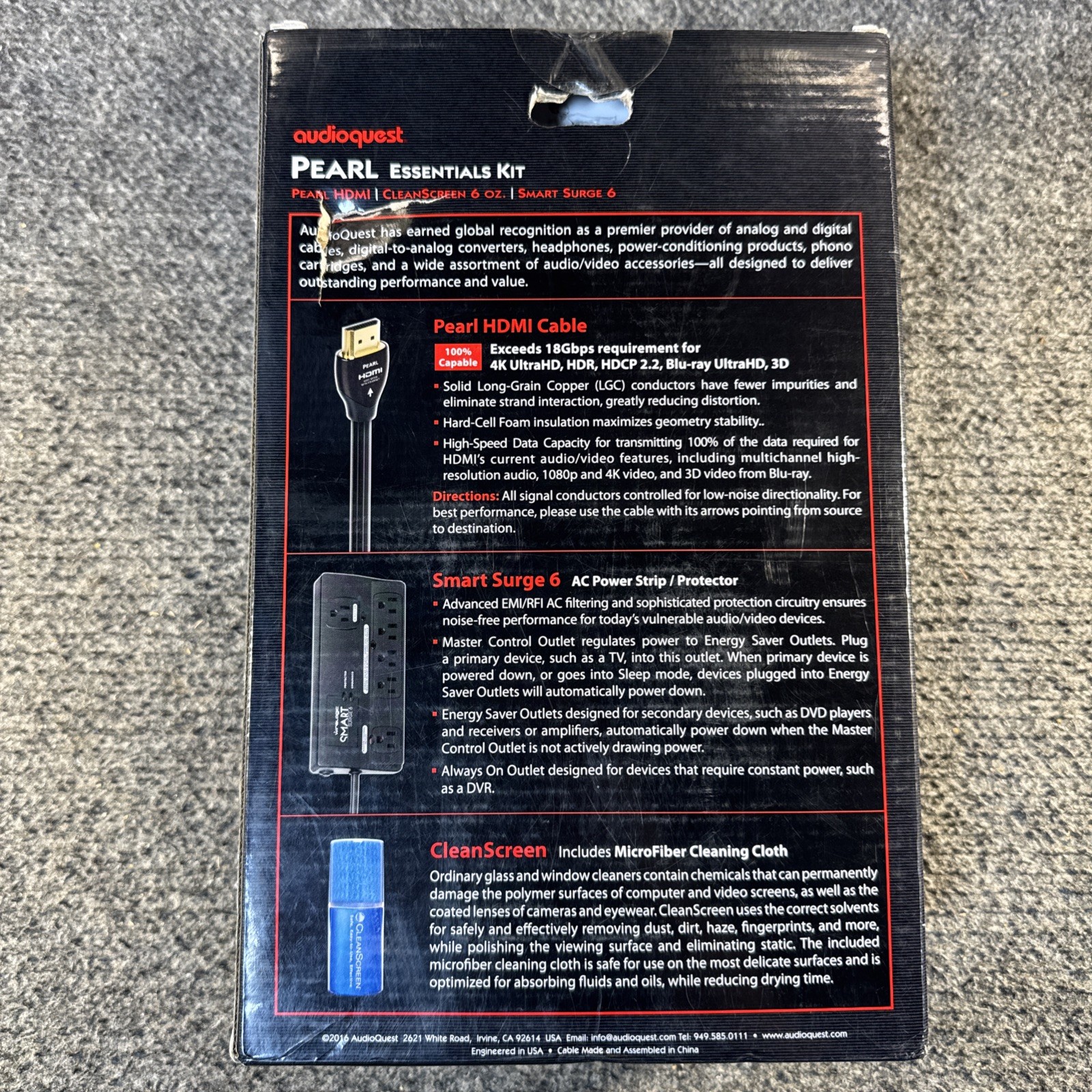Pearl Essentials Kit — HDMI, AC Power Strip, CleanScreen — Audioquest