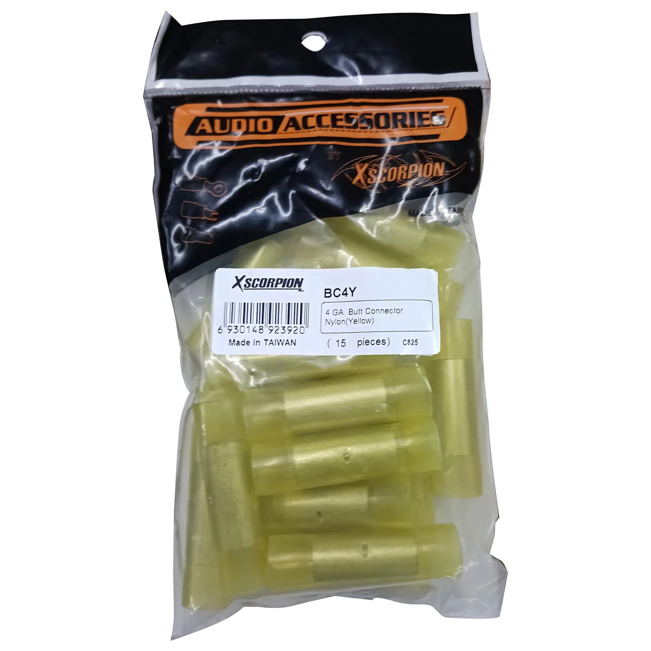 Xscorpion 4 Gauge Nylon Butt Splice Connectors – Yellow (15-Pack)