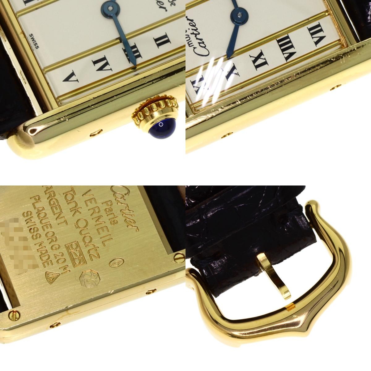 Cartier Must Tank Watch Silver Leather Women’s Quartz Square Dial Box Accessary