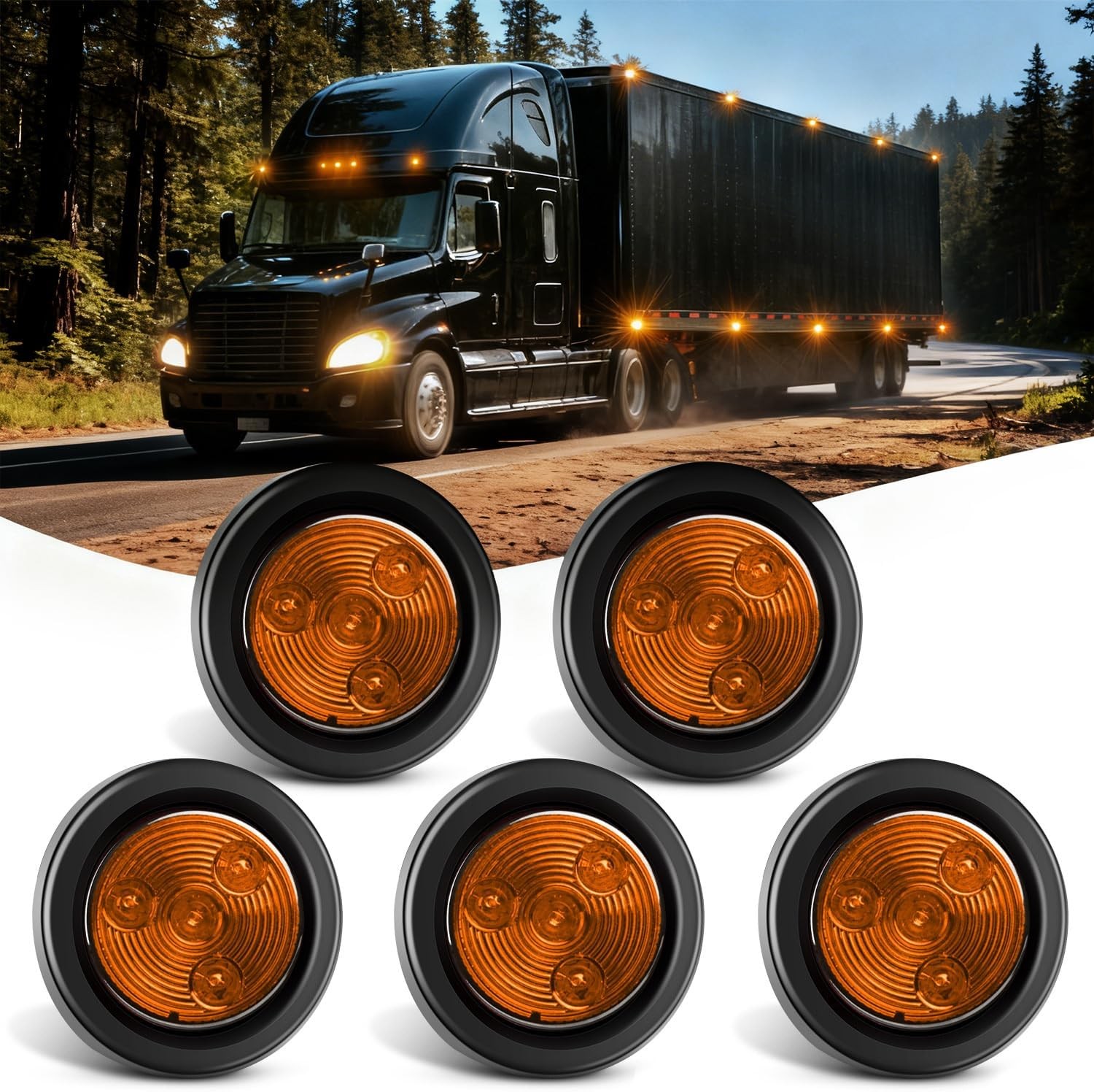 Nilight 5PCS Amber Round Trailer Marker Clearance Light 4 LED Flush Mount with P