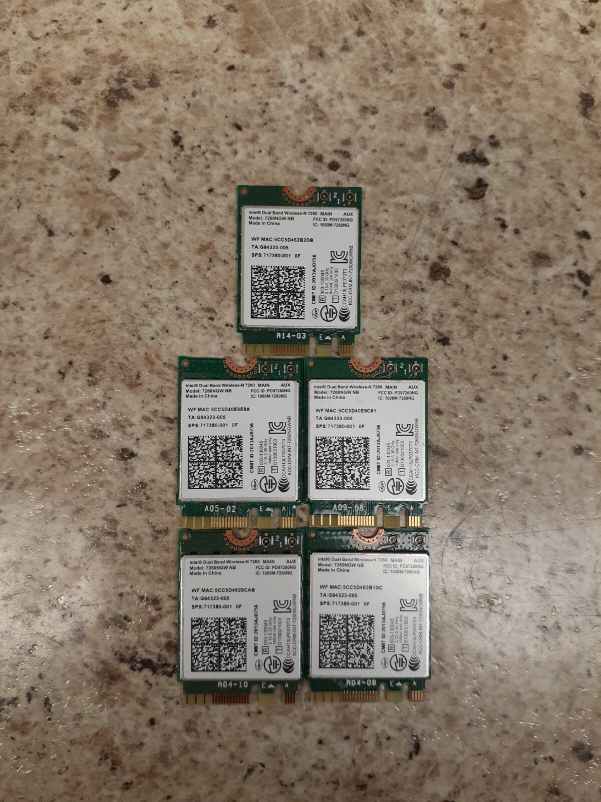 LOT OF 5 717380-001 Intel Dual Band Wireless 7260NGW 802.11 a/b/g/n NGFF NMA 0F