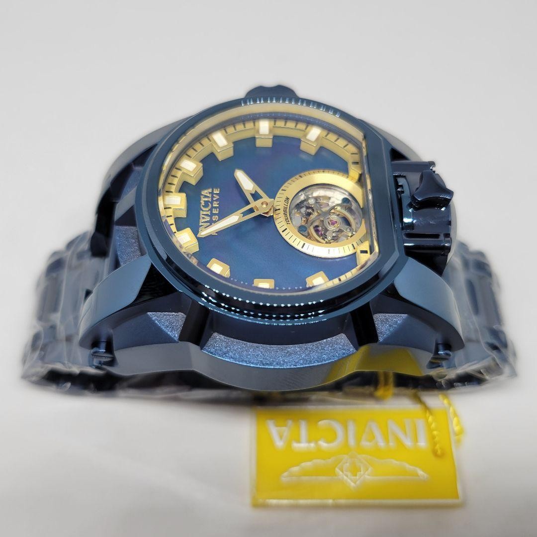 Invicta Reserve Bolt Zeus Magnum Tourbillon 52mm Watch Blue Dial Steel Band Box