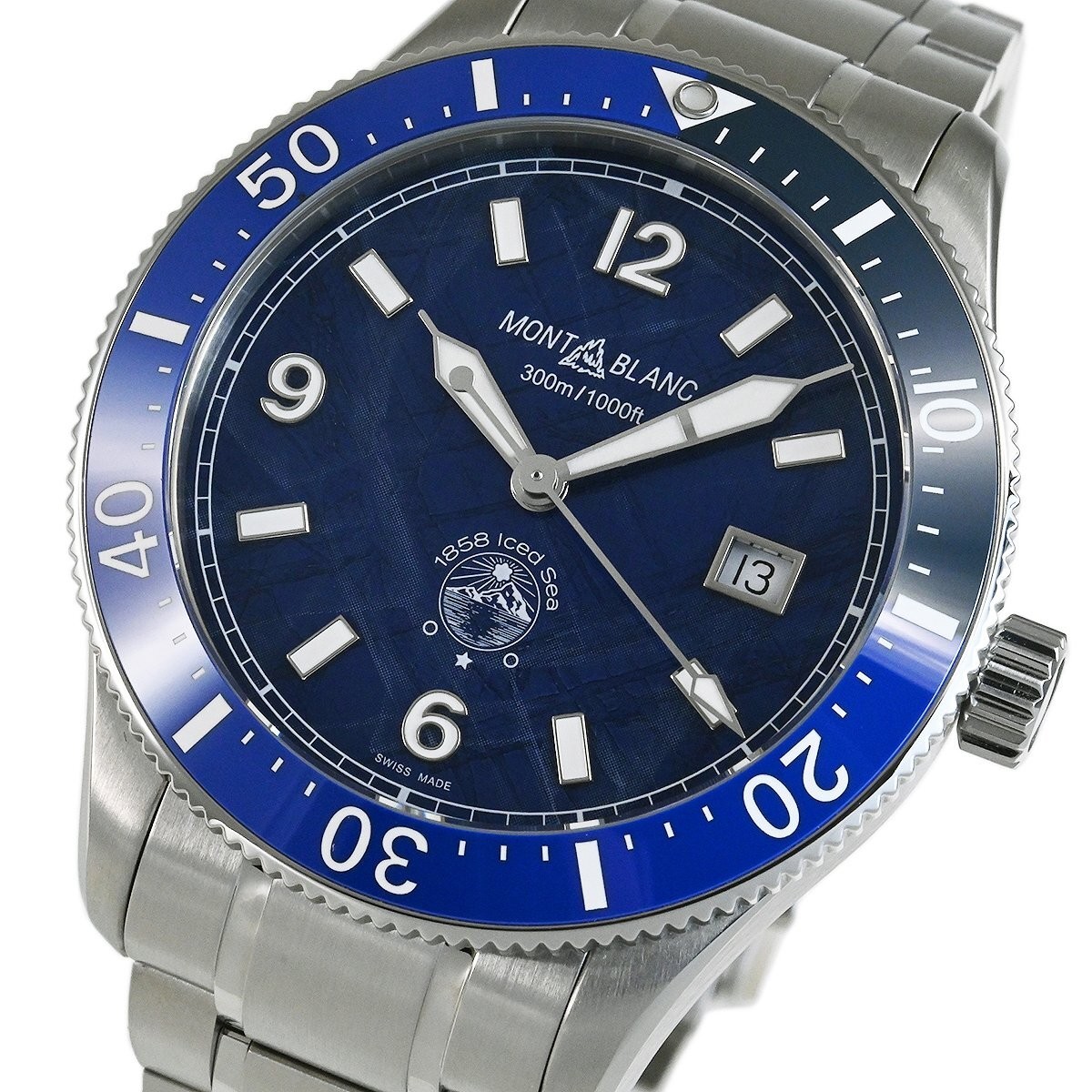 MONTBLANC 1858 Ice Sea Automatic Date MB129369 Automatic Winding SS Blue Watch