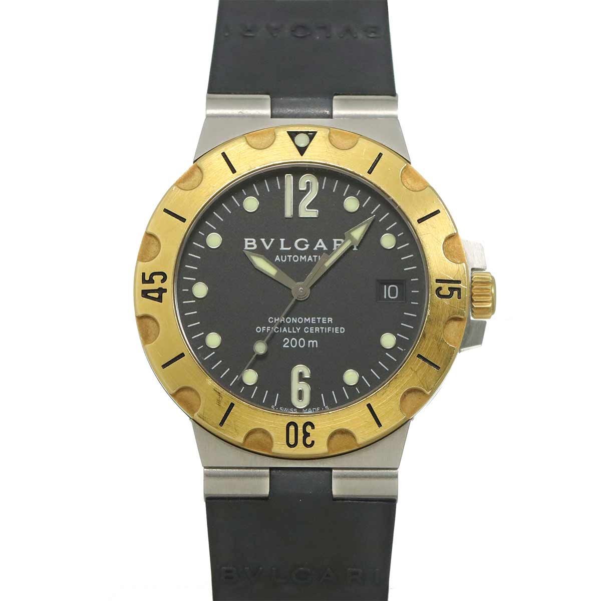 BVLGARI Watch Diagono Scuba Combi SD38SG Date Black YG Yellow Gold Automatic