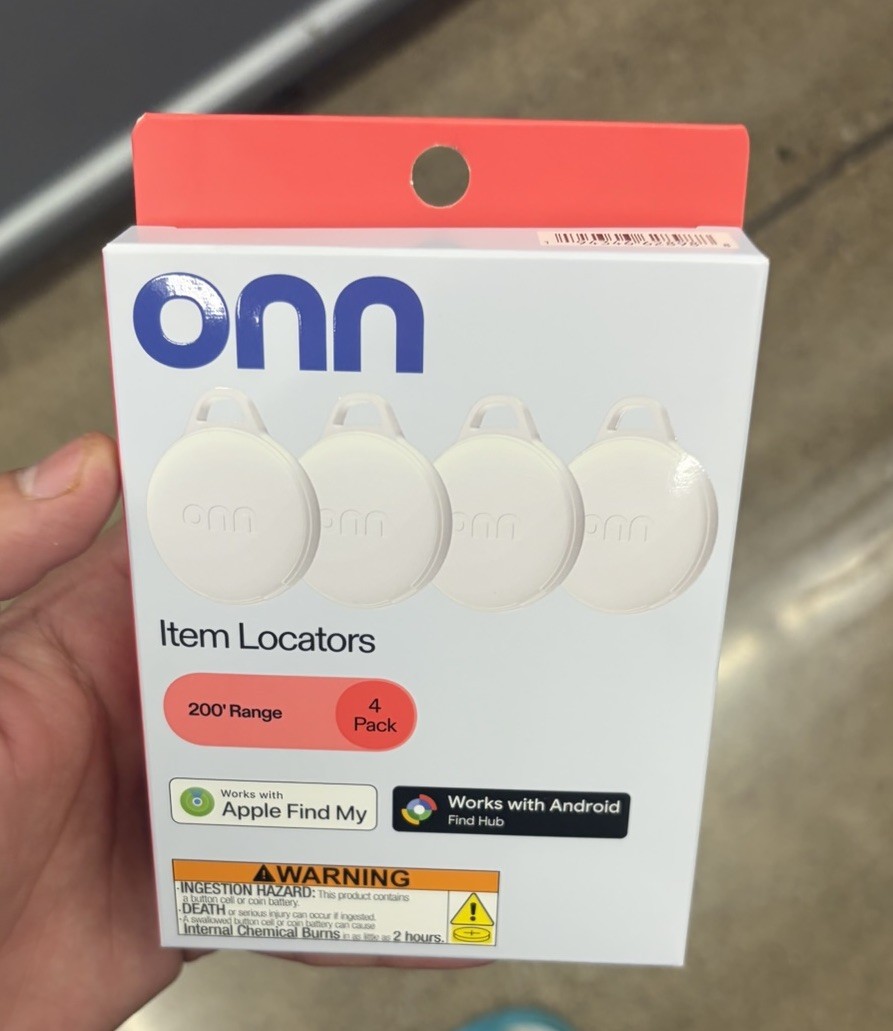 onn. Item Locators 4 Pack 200′ Range Apple Find My Android Find Hub