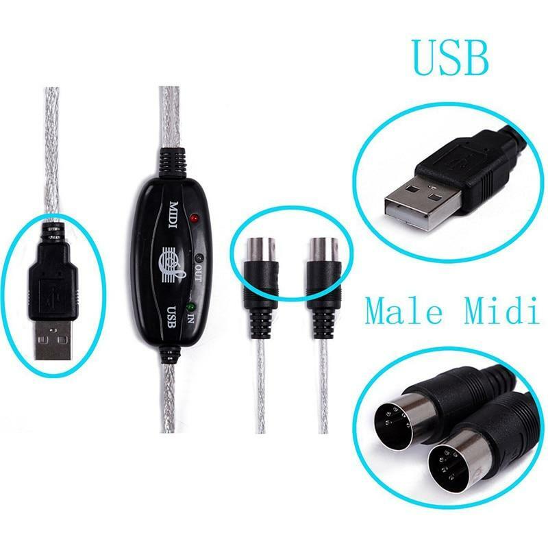 USB to MIDI Cable Adapter 2 in 1 PC Synthesizer Music Studio Keyboard Adapter