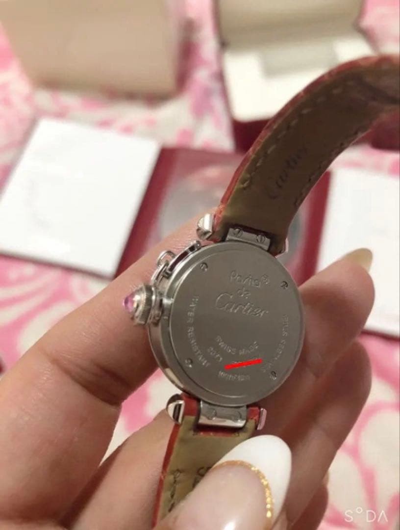 Cartier Watch Pasha de Cartier Pink Dial Silver Leather Band Auth Women’s w/Case