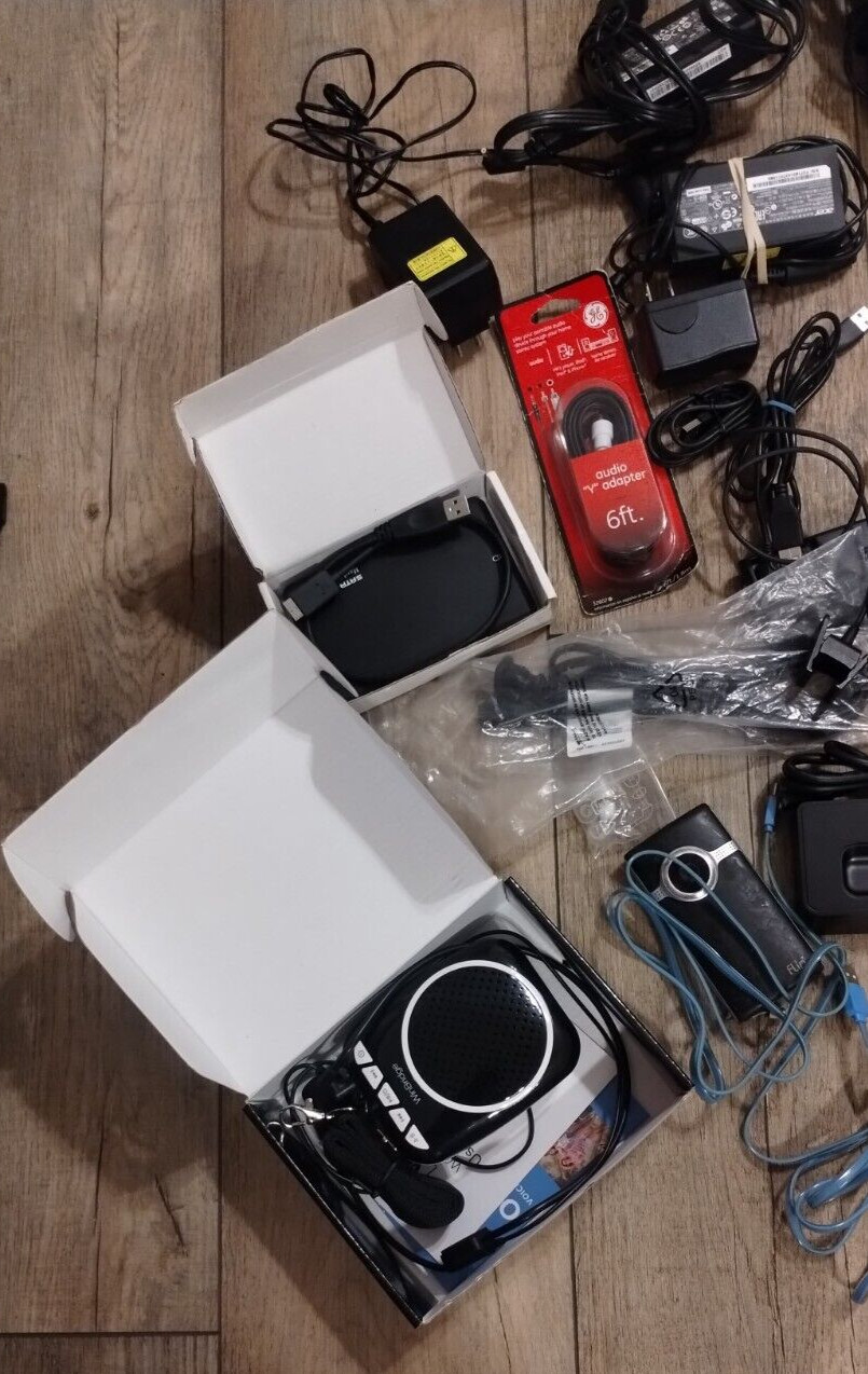 Lot Random Tech Box – Electronics Cables Chargers Cases Power IPad Amplifier etc