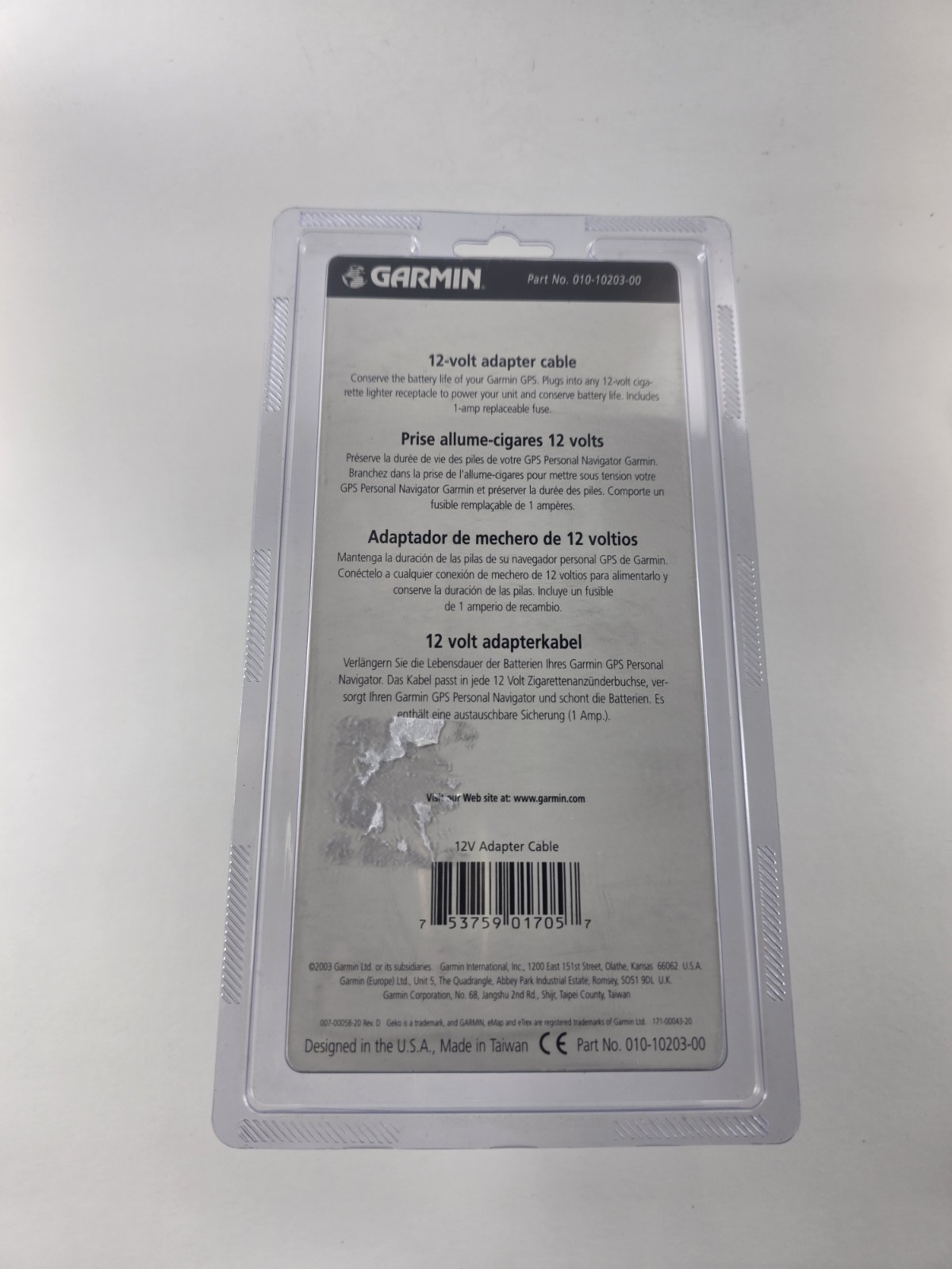 Garmin 12V Adapter Cable Car Charger OEM Part 010-10203-00 NEW Sealed