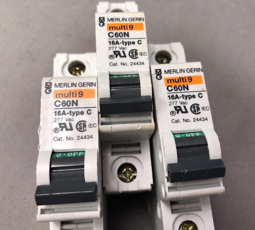 LOT OF 3 Merlin Gerin Breaker MULTI 9 C60N 16A-TYPE C Cat-24434
