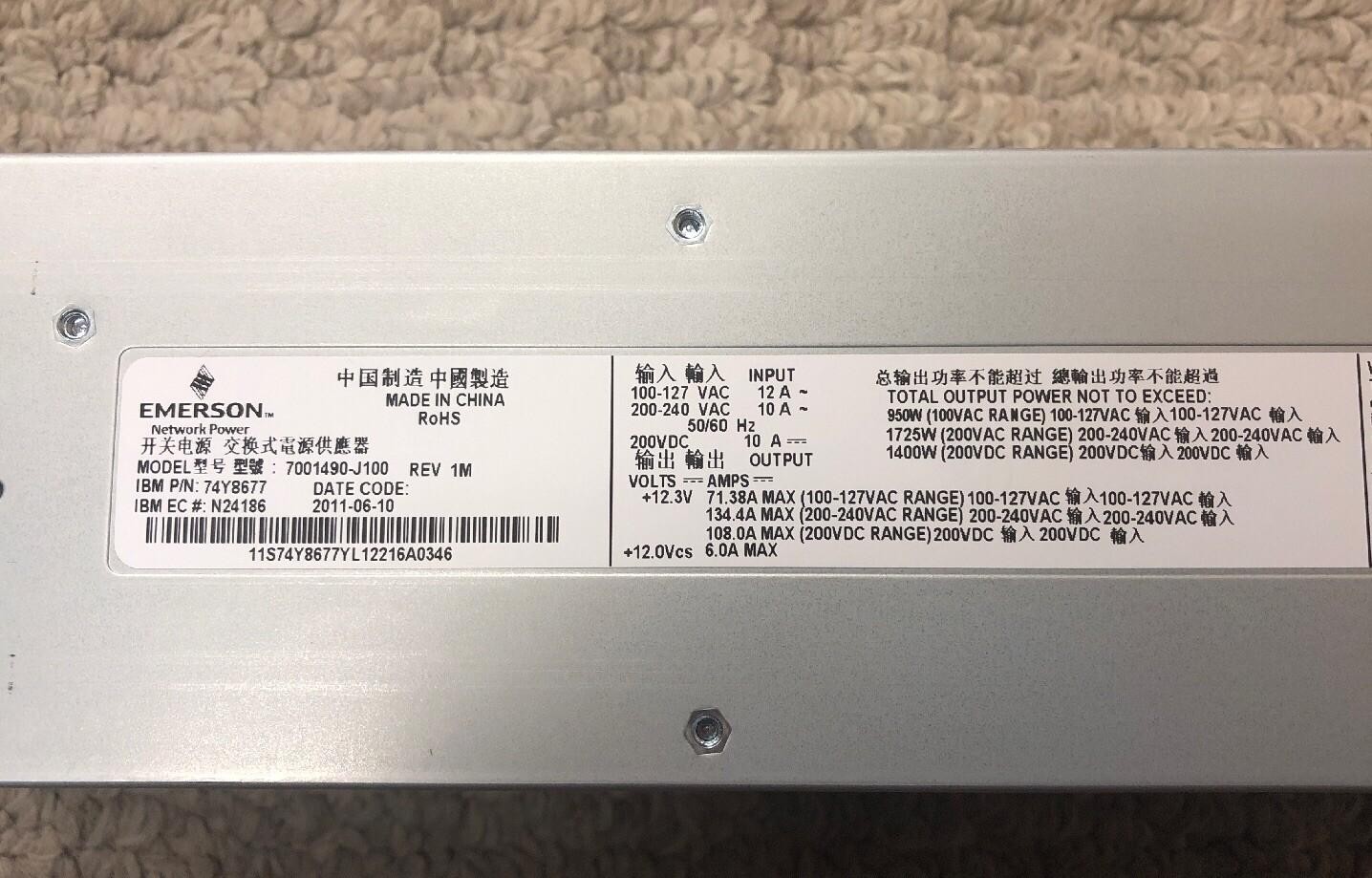 EMERSON 7001490-J100 REV 1M 950W Power Supply 74Y8677