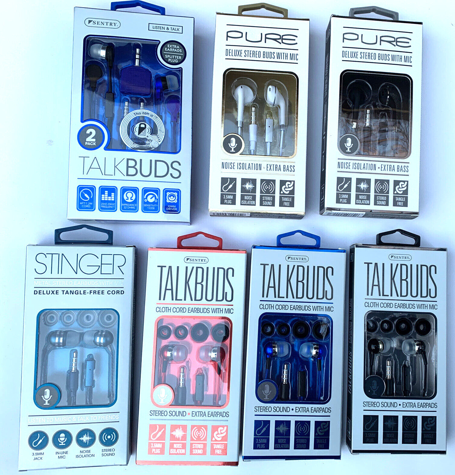 BULK WHOLESALE Resale Lot NEW Sentry Earbuds Stereo Buds W Mic TalkBuds (168 Pc)