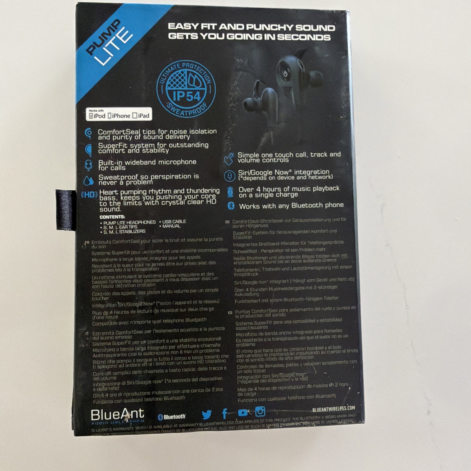 BlueAnt – Pump Lite HD Wireless Sportsbuds, IP54 Sweat-Proof – Black New