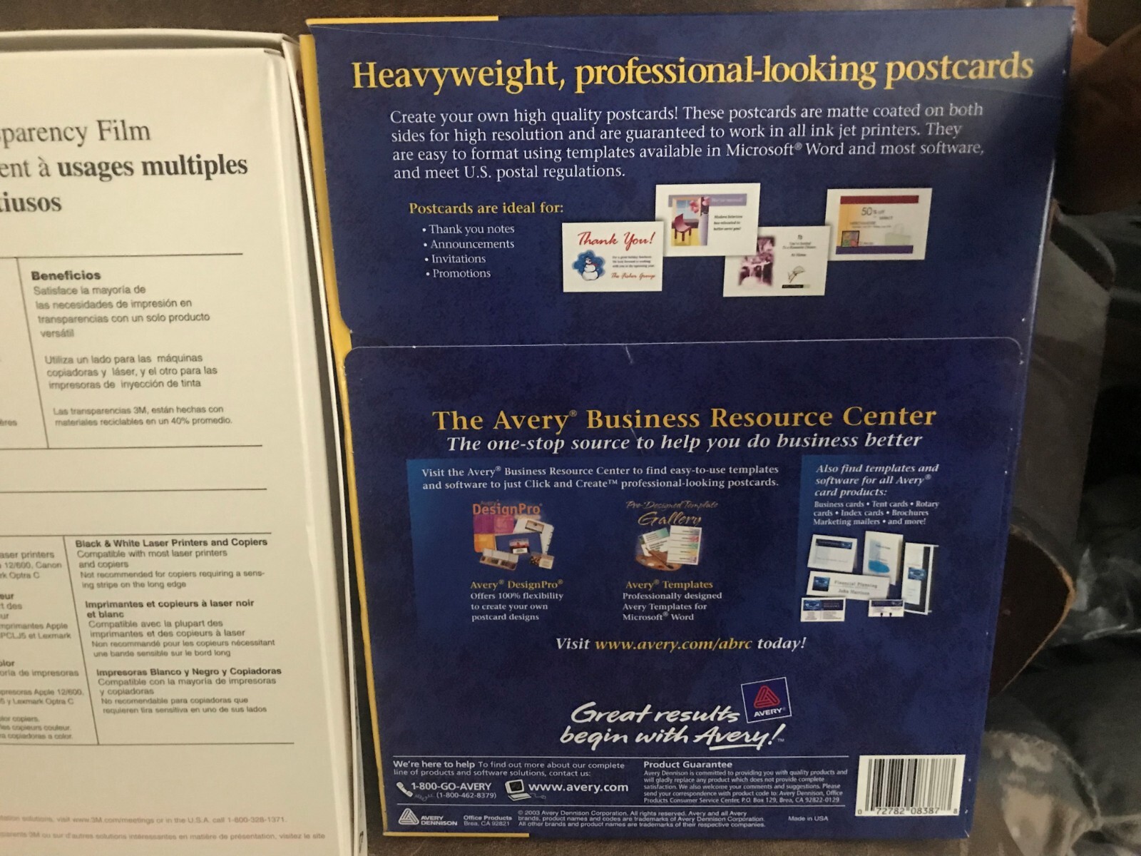3M Multipurpose Transparency Film Letter Size 8.5″ x 11″ Avery Postcard Inkjet