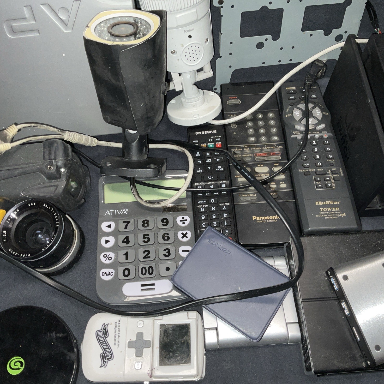 Untested Electronic Lot – External HDD, Garmin, Security Cameras, DVD, Remote