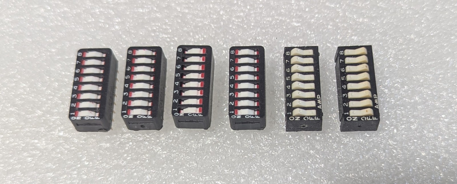 DIP Switches, Lot of 6 AMP 8-Position 435626-5 & 435616-3 Gold Pins Vintage