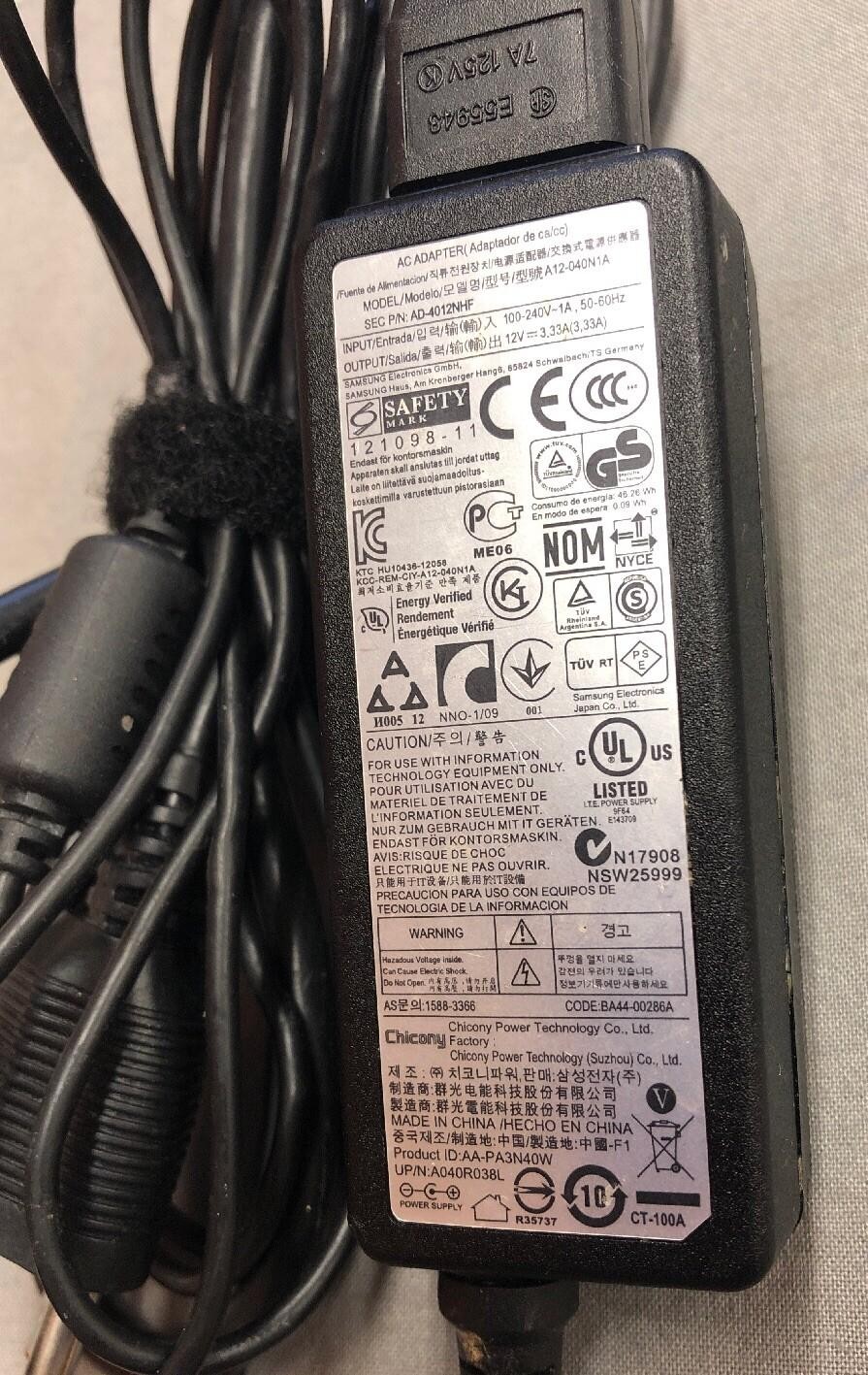 CHICONY A12-040N1A AD-4012NHF 12V POWER ADAPTER CHROMEBOOK
