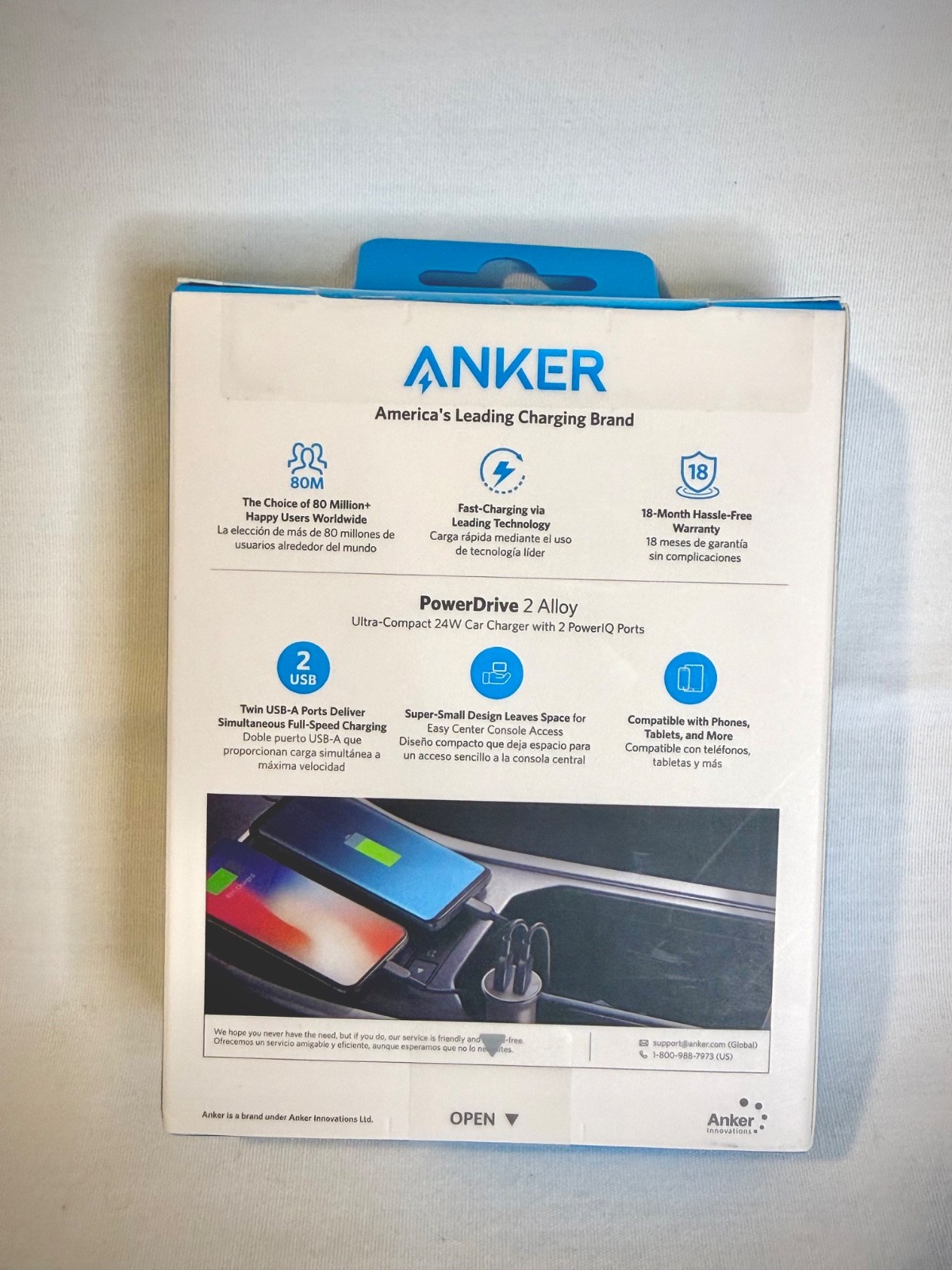 Anker 76625608 PowerDrive 2 Alloy Car Charger, 24W, With 2 PowerIQ Ports Silver
