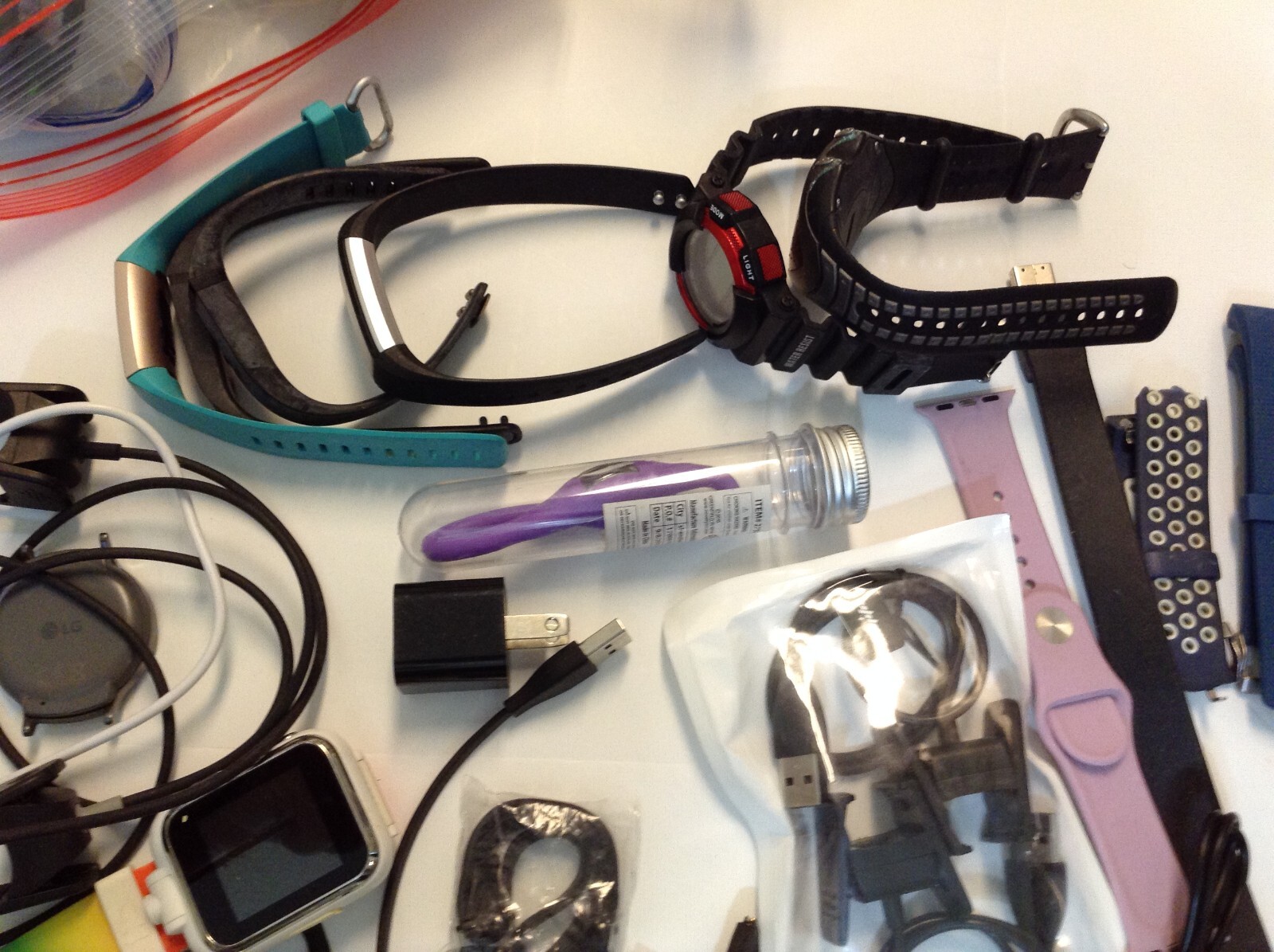 HUGE lot AS IS UNTESTED USED activity trackers bands chargers cases cords Lot-2