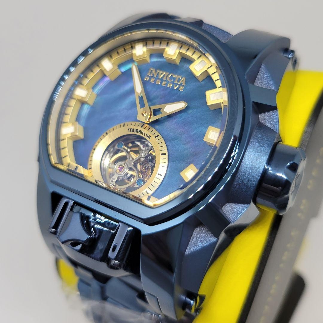Invicta Reserve Bolt Zeus Magnum Tourbillon 52mm Watch Blue Dial Steel Band Box
