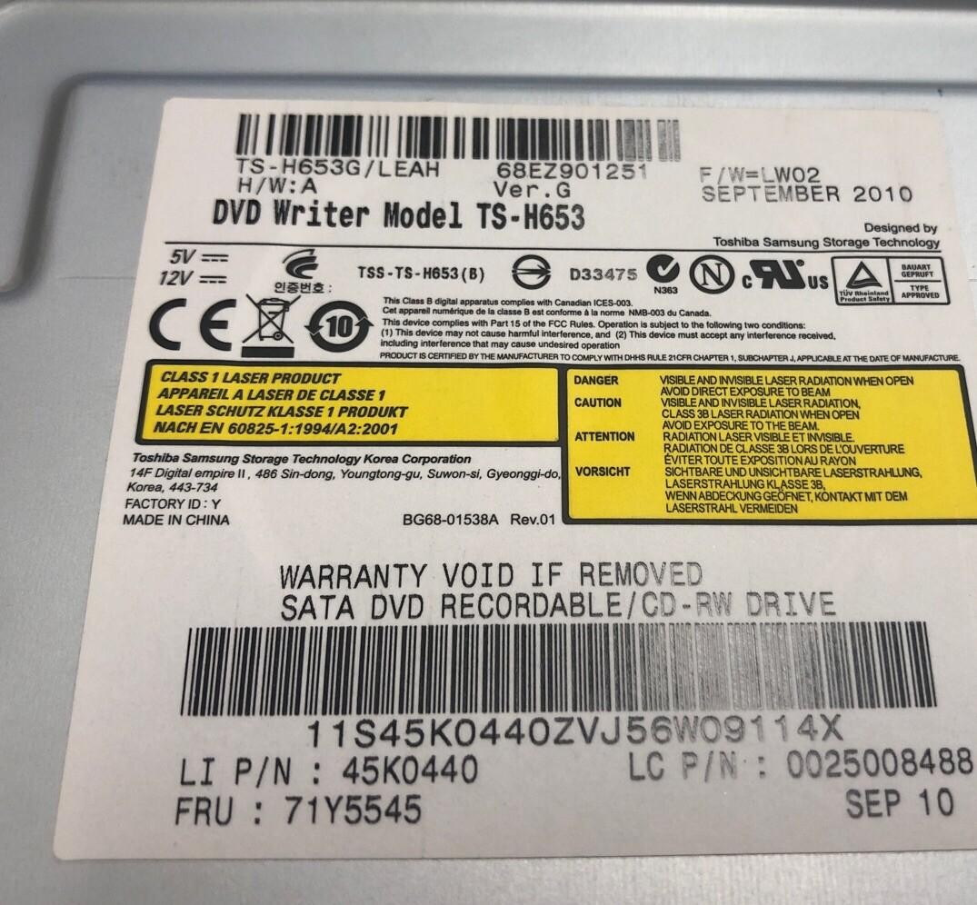 Toshiba Samsung TS-H653G/LEAH VER G DVD RECORDABLE CD-RW DRIVE 45K0440 71Y5545