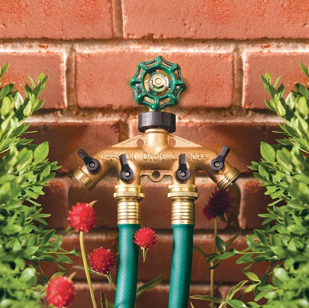 Orbit 62010-03 Garden Water Hose Brass Manifold 4-Way Swivel Splitter Shutoff
