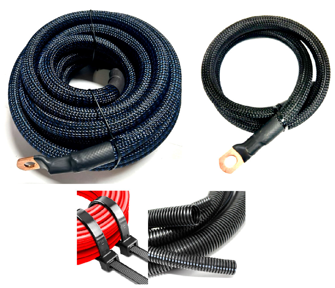 4ga OFC COPPER Braided Sleeving Battery Cable Relocation Kit 12’+ 3′- Wiring LOT