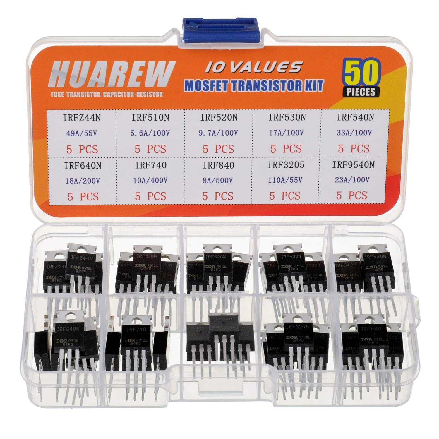 10 Values 50 Pcs MOSFET Transistors IRF510N IRF520N IRF530N IRF540N IRF640N I…