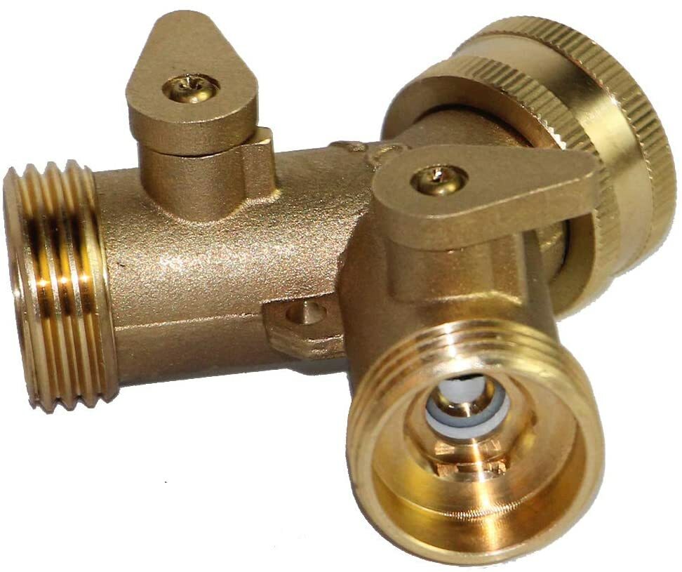 Heavy Duty Garden Water Hose All Brass Manifold 2 Way Swivel Y Splitter Shutoff