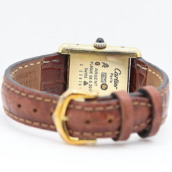 Cartier Must Tank 3238261 SV925 Manual Winding Ladies Watch Square Dial Auth