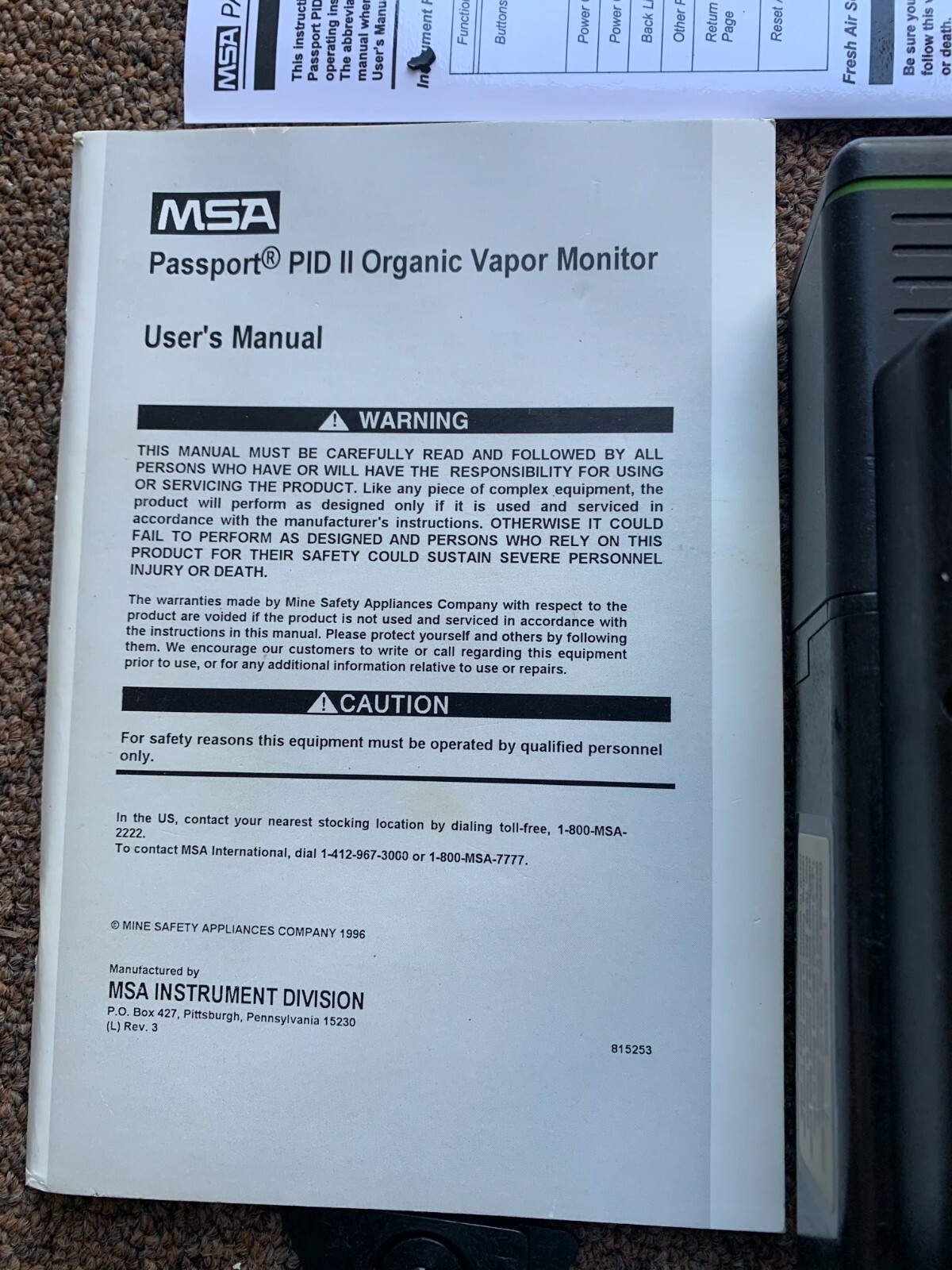 MSA Passport PID II Organic Vapor Monitor