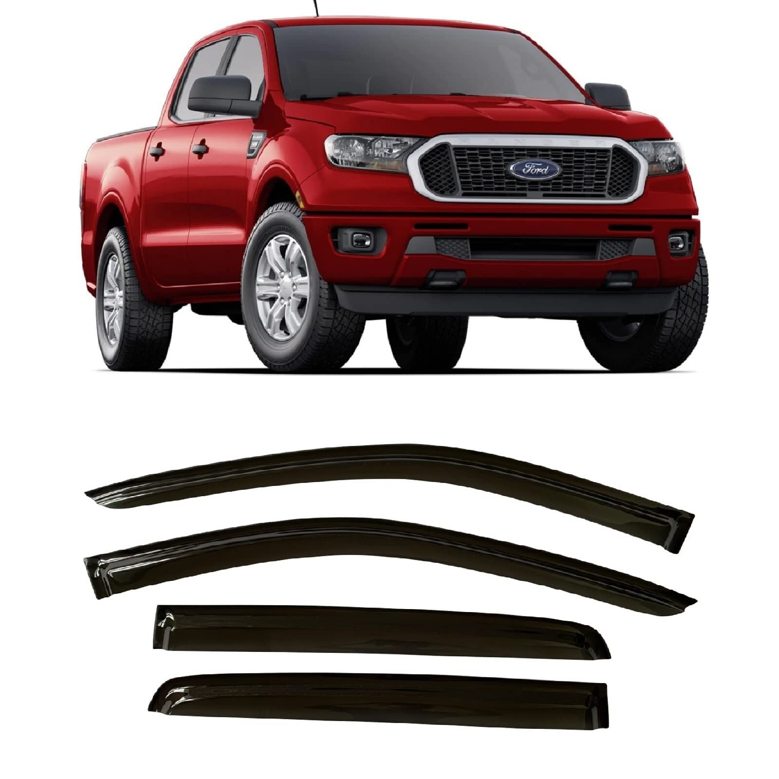2019-2023 Tape-On Side Window Visor Deflectors Compatible with Ford Ranger Su…