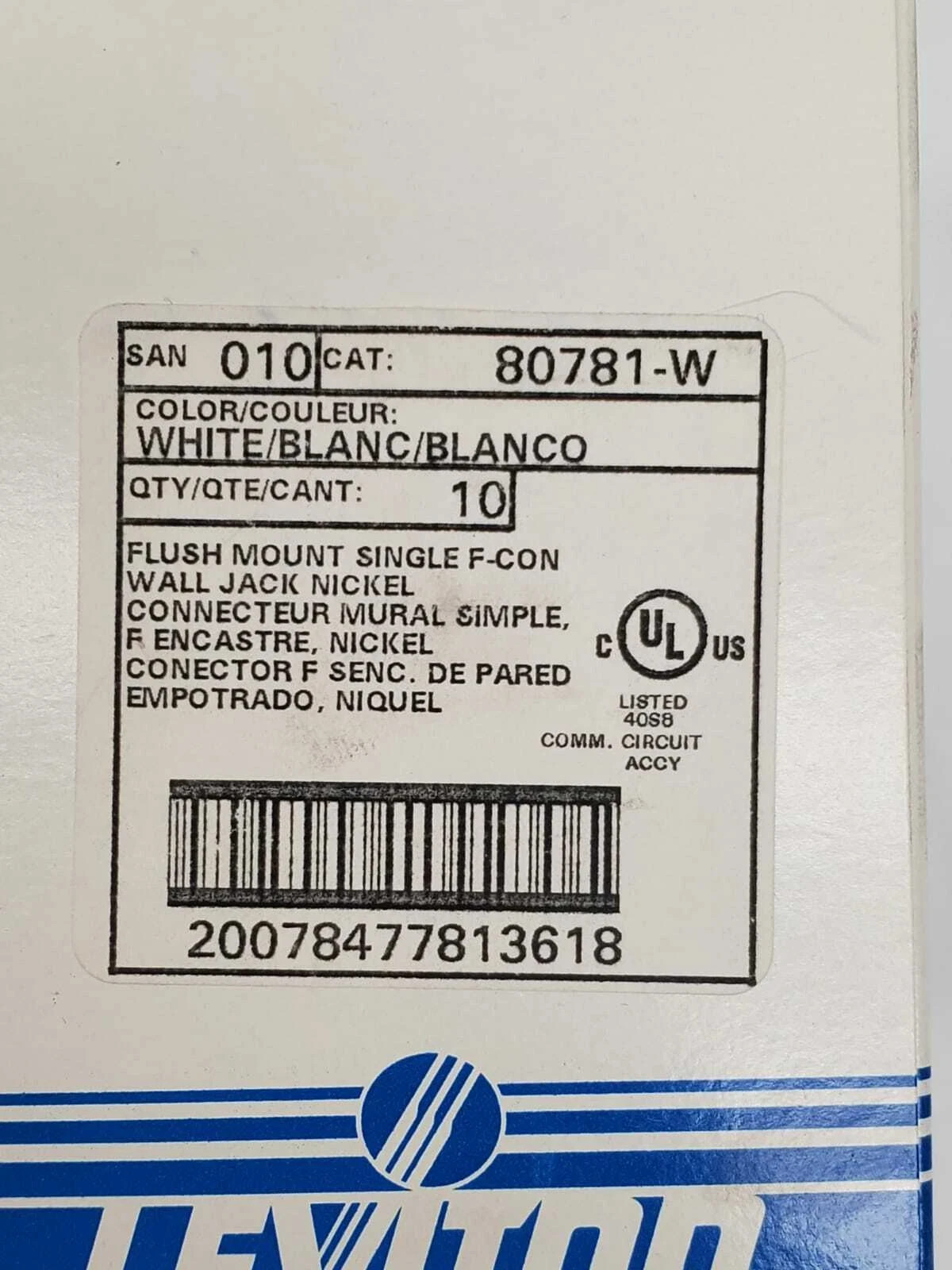Leviton 80781-W White Coaxial Cable Wall Plate F-Type CATV Video Jack