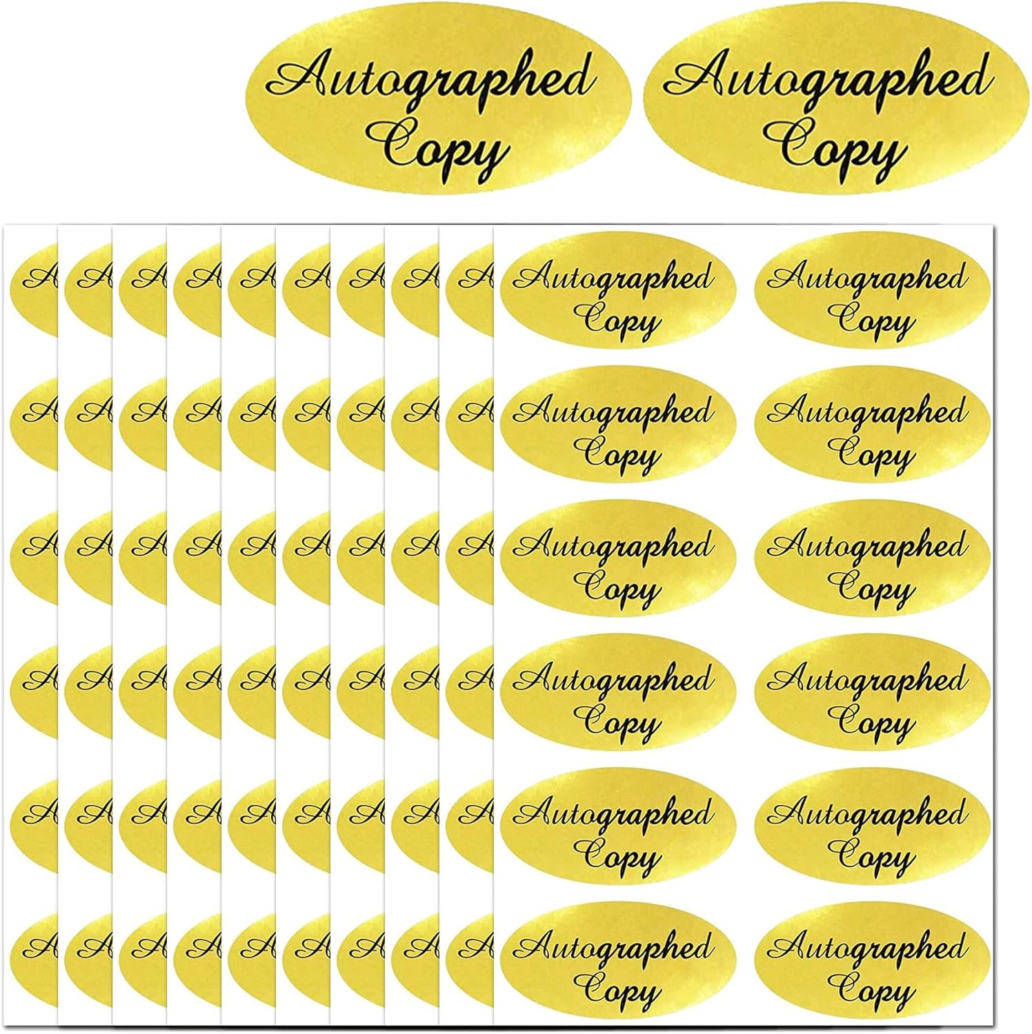 1008 PCS ‘Autographed Copy’ Stickers-1 X 2Inch Oval Gold Foil Labels Gold Foil A
