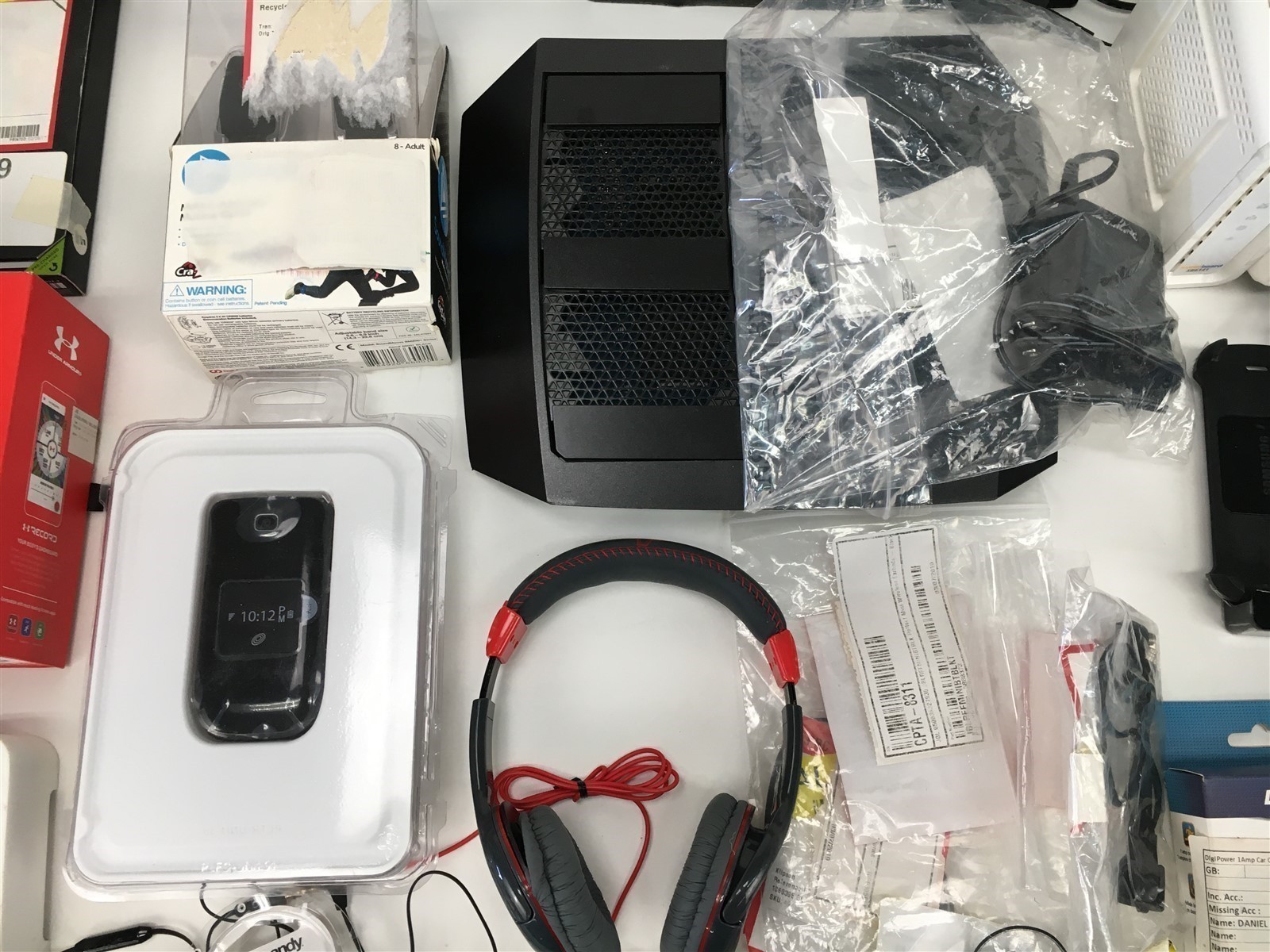 Lot of Headphones Hard Drive Wifi Modem by Linksys Rosewill WD Digipower & More