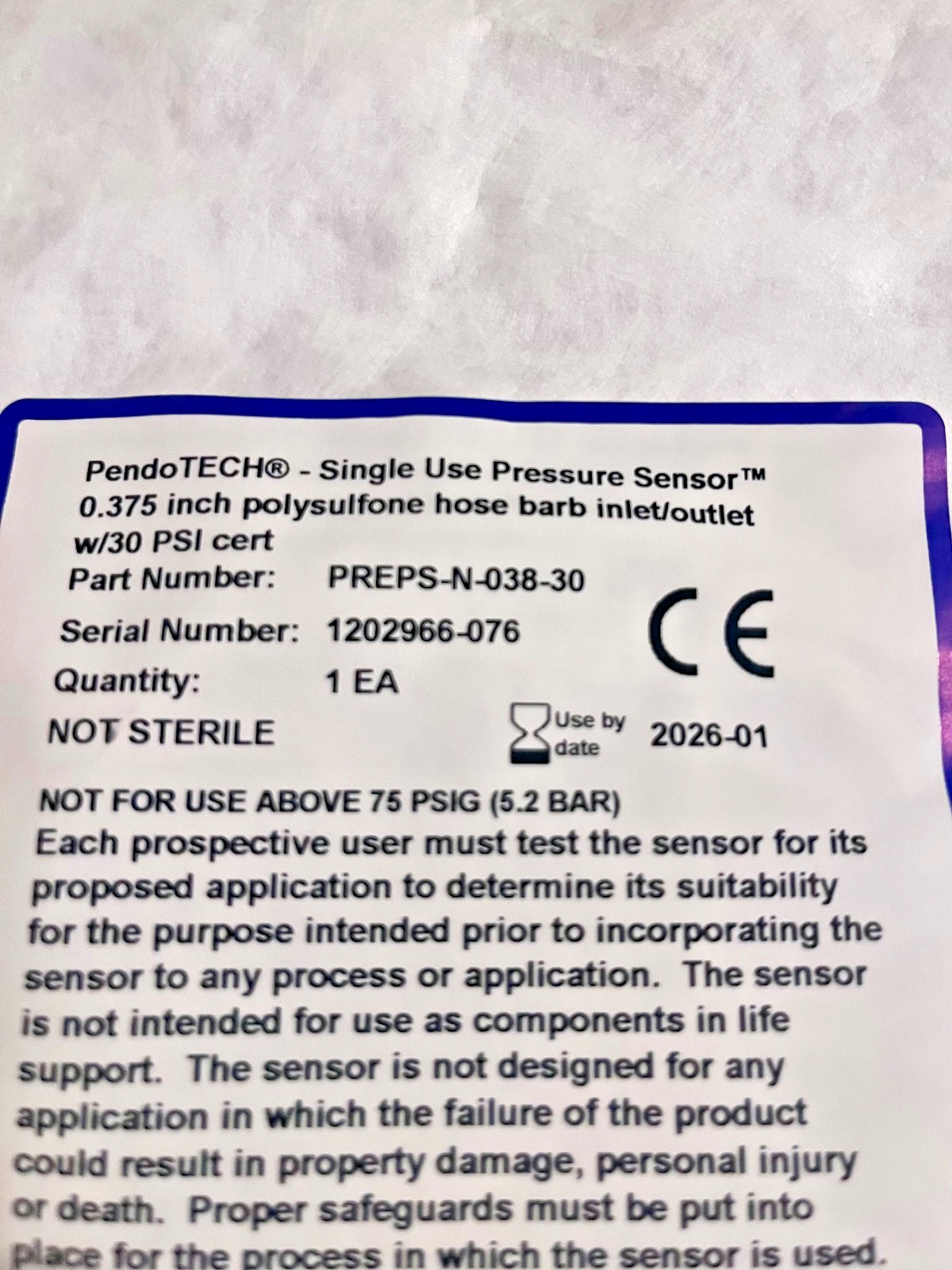 PendoTECH- Single Use Pressure Sensor PREPS-N-38-30