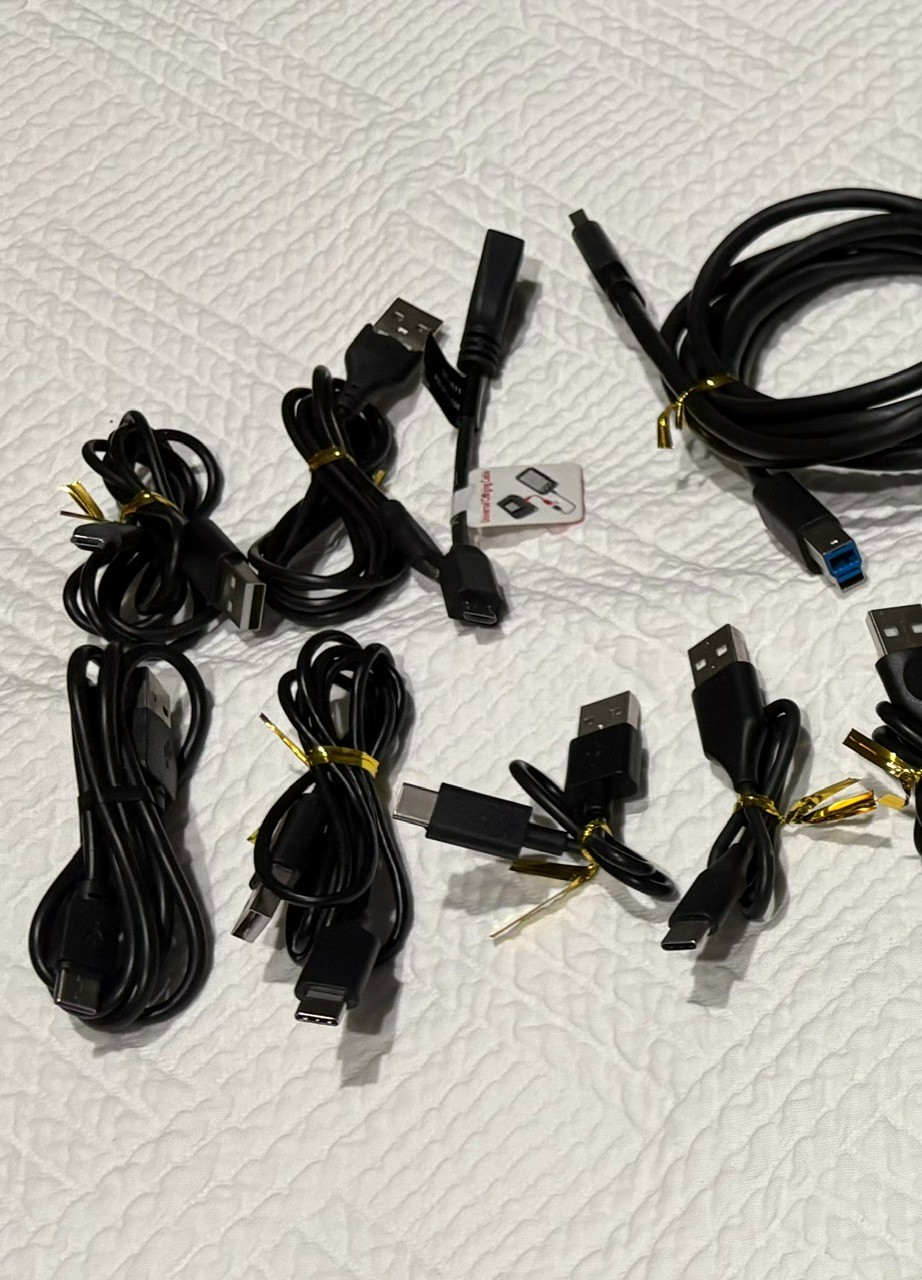 Huge Untested Electronic Lot including Camera, power cords head set USB Hubs