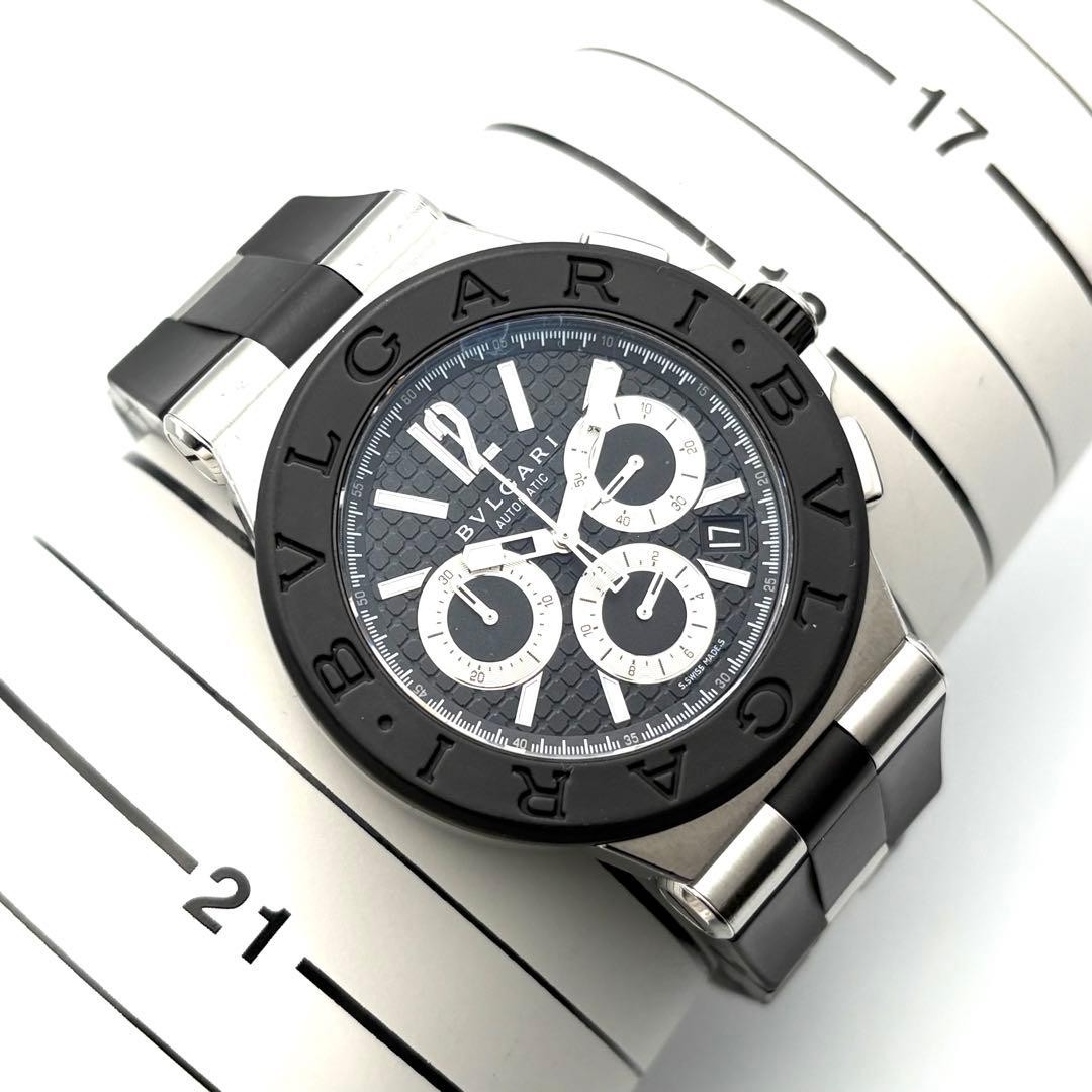 BVLGARI Watch Black Silver Diagono Chronograph Date DG42SVCH Automatic 42mm Men