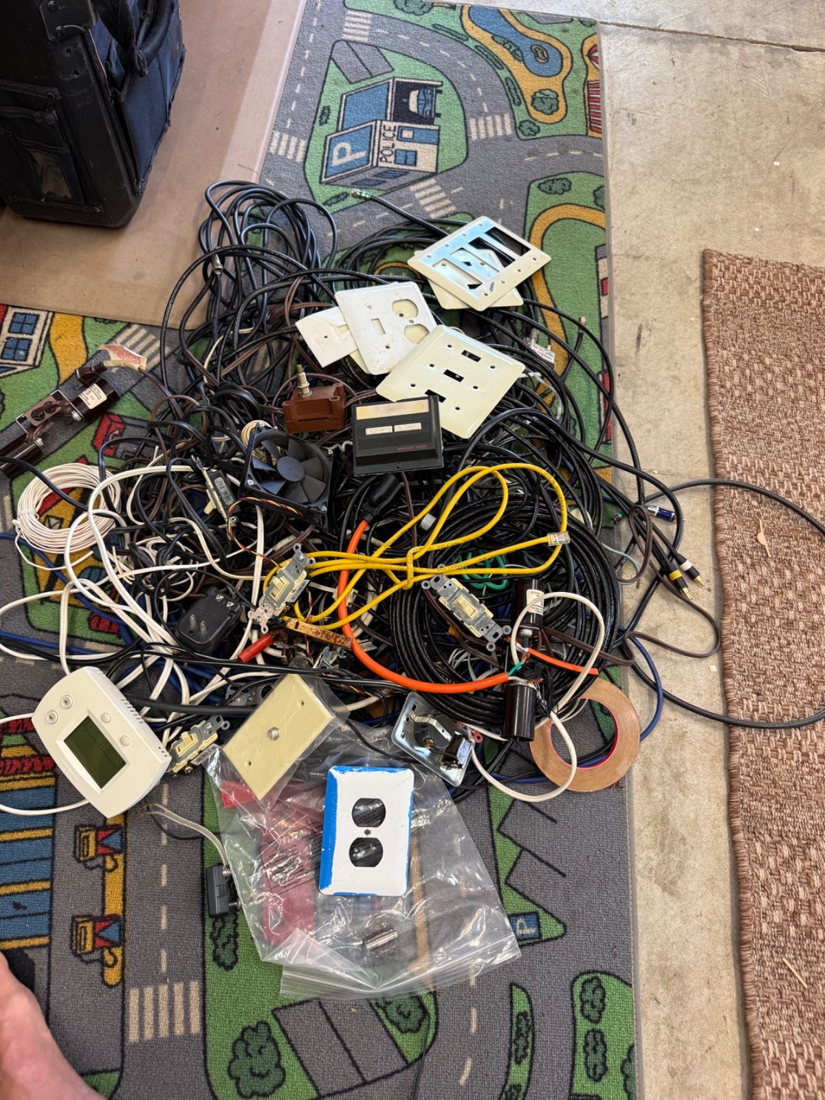 box of miscellaneous electrical cables and stuff