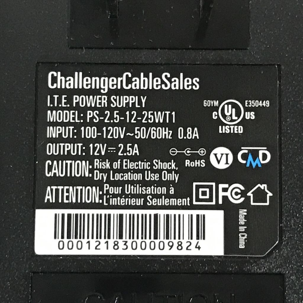 Challenger Cable Sales Switching Power Supply PS-2.5-12-25WT2 12V 2.5A NEW