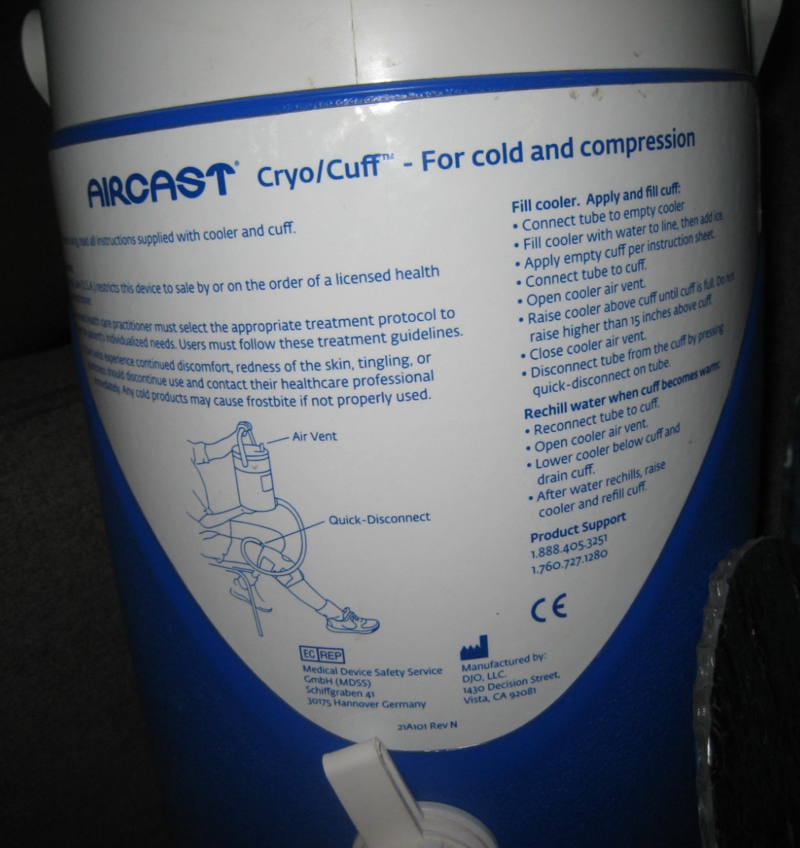 Aircast 2125 Cryo/Cuff Ice Therapy Gravity Cooler, Large Knee Cuff, Complete Set