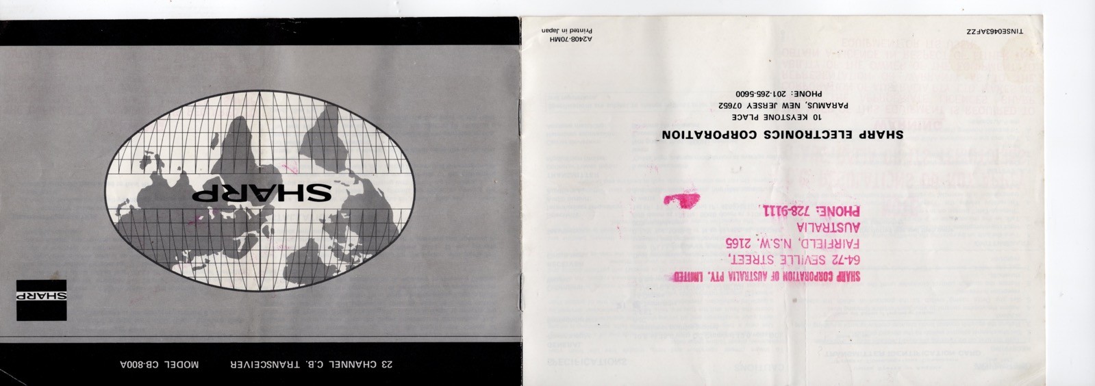 Sharp CB Transceiver Model CB-800A Manual 1970s?