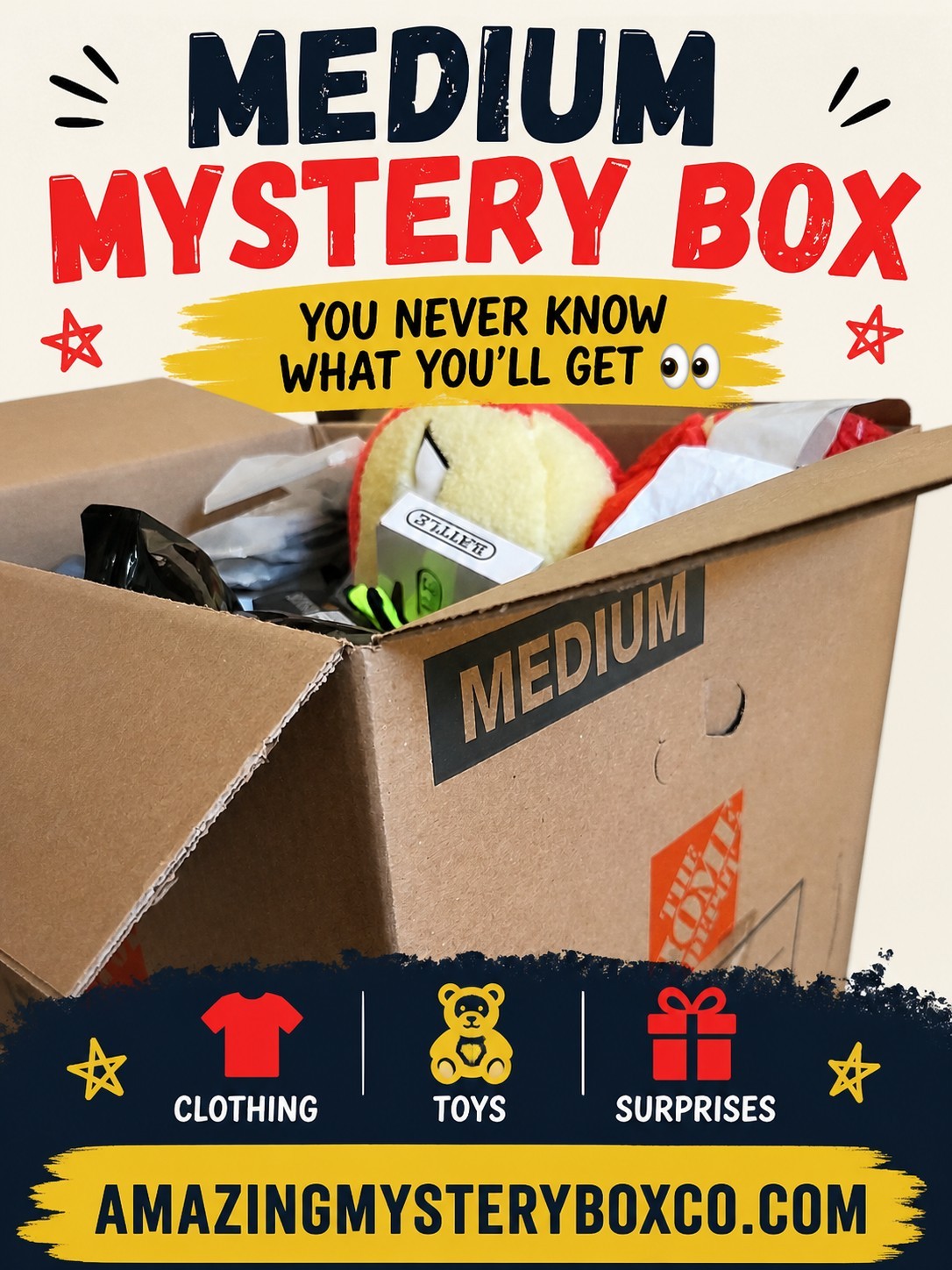Amazing Mystery Box Co. Medium Mystery Box Mixed Lot Clothing Toys Surprises